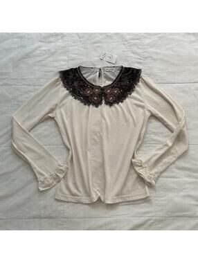 Axes Femme NWT Cream Floral Lace Collar Long Sleeve Top Size M Japan